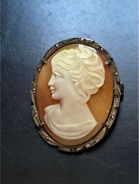 Vintage Cameo on Shell Fillagre Brooch